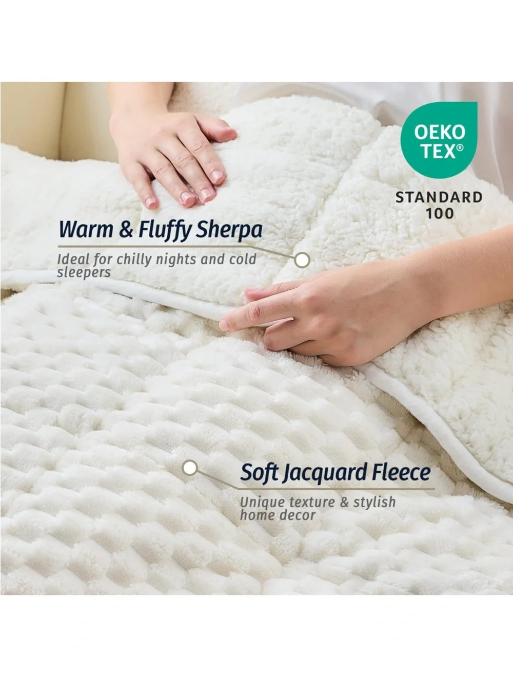 Luxurious Cream Sherpa Plush Throw Blanket